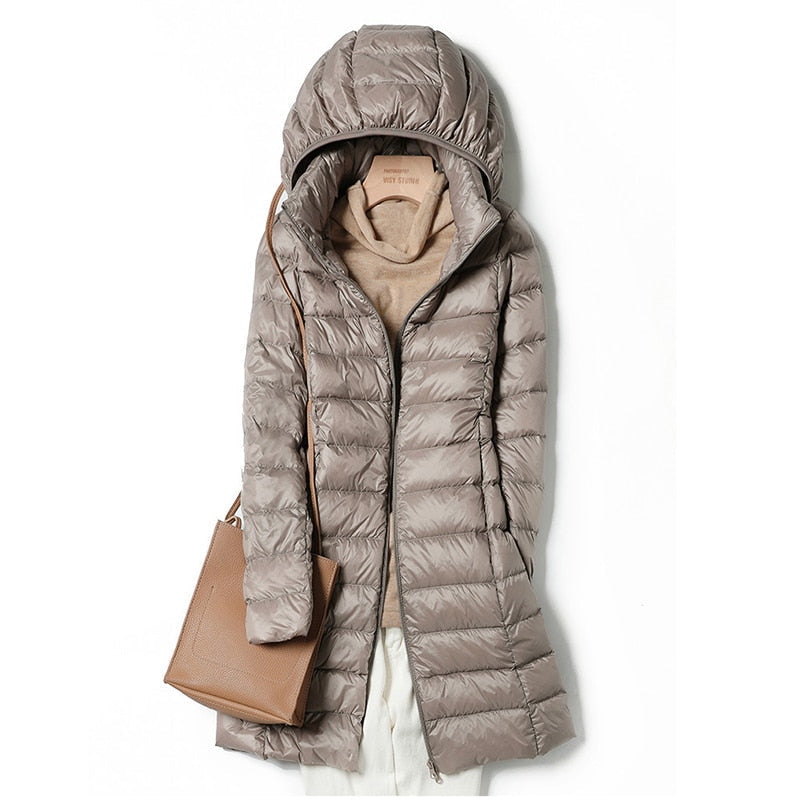 Women's Winter Puffer Coat, Hooded Longline
