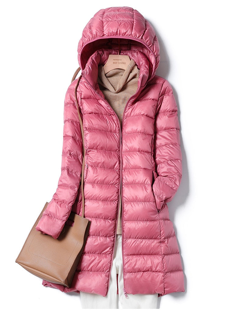 Women's Winter Puffer Coat, Hooded Longline