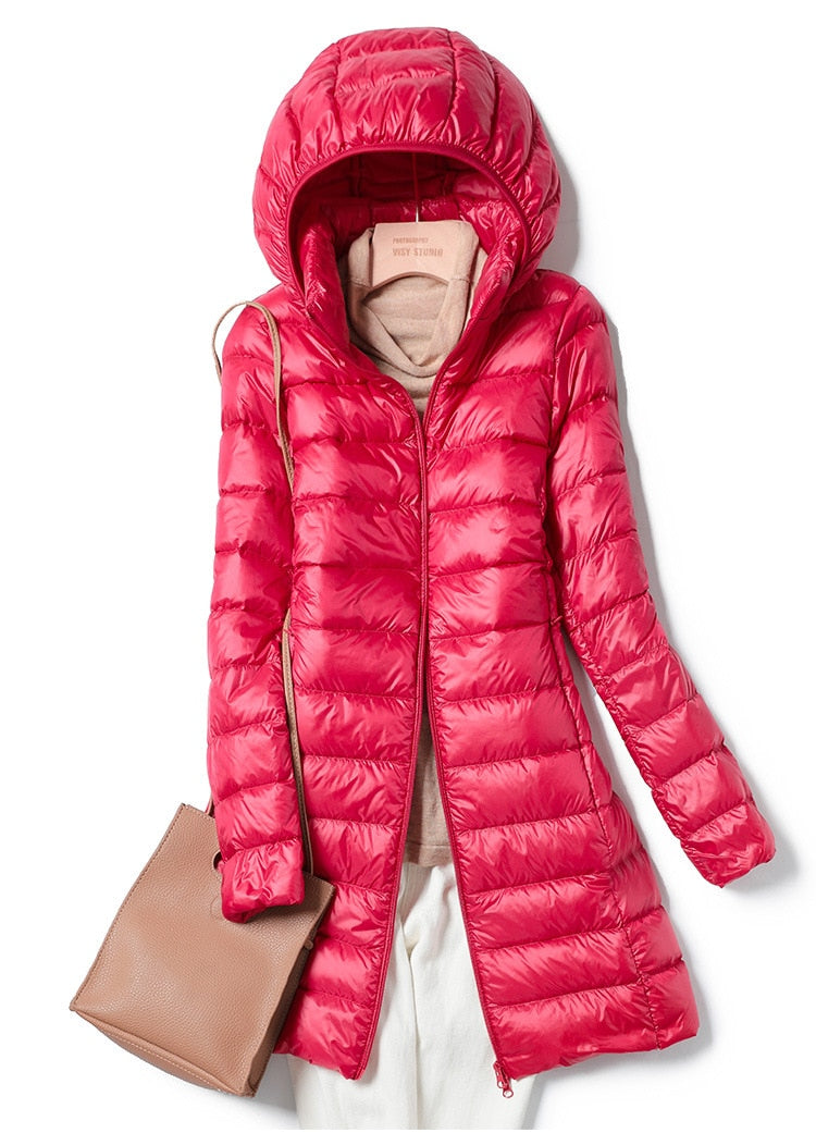Women's Winter Puffer Coat, Hooded Longline