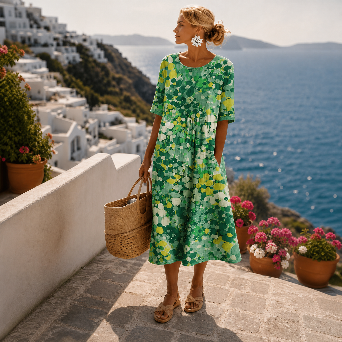 Vestido midi vintage con estampado floral para mujer