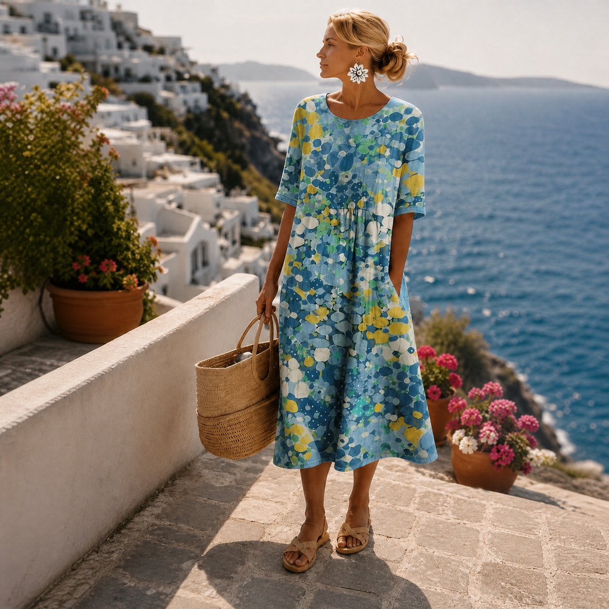 Vestido midi vintage con estampado floral para mujer