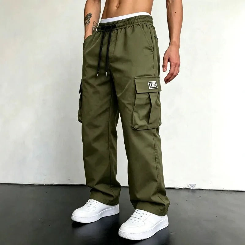 Men's Winter Cargo Trousers, Drawstring Waist and Straight Leg