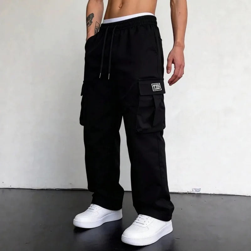 Men's Winter Cargo Trousers, Drawstring Waist and Straight Leg