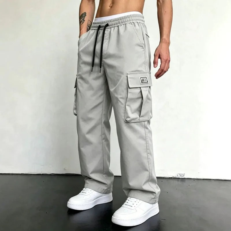 Men's Winter Cargo Trousers, Drawstring Waist and Straight Leg