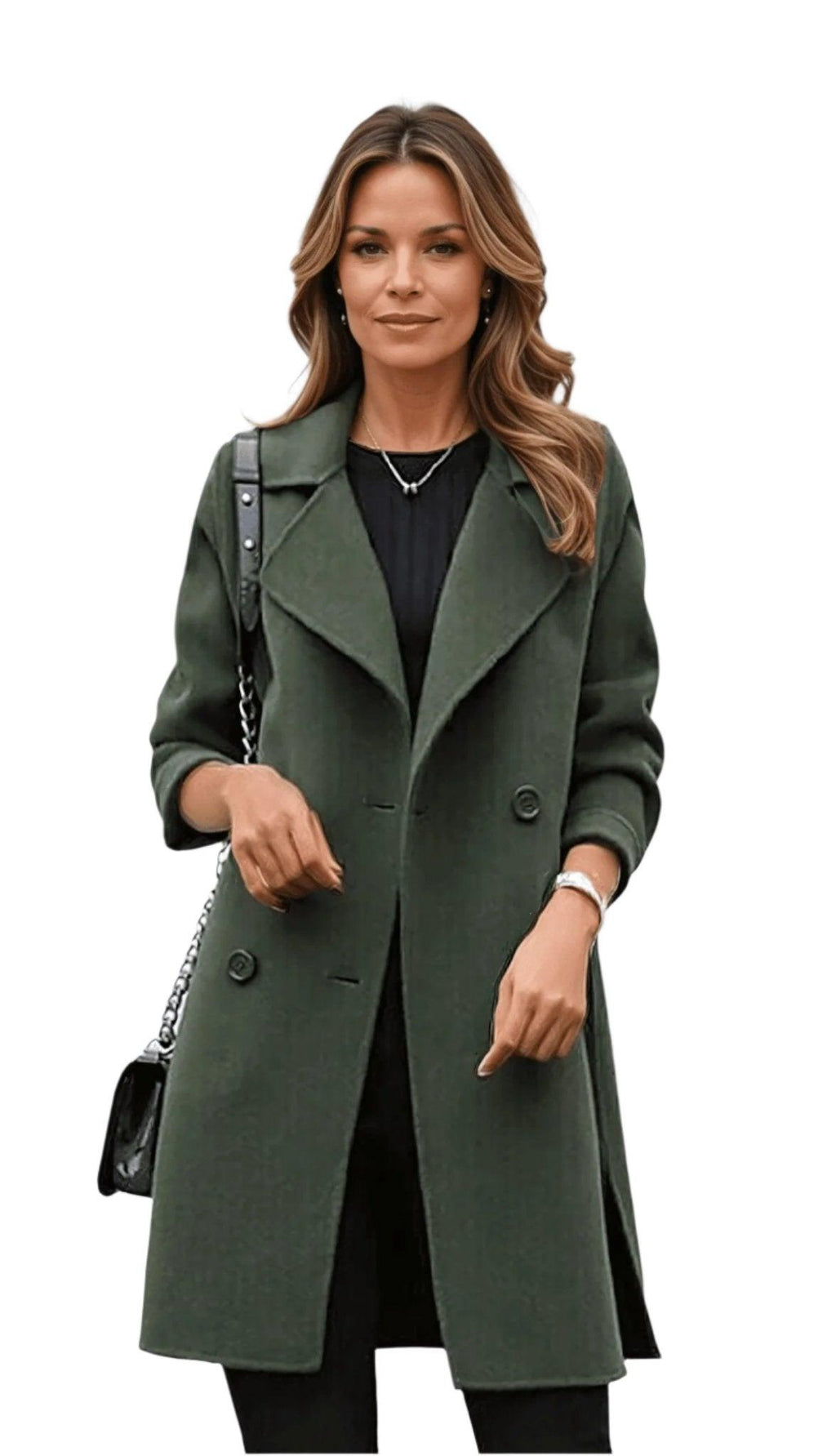 Women's Winter Longline Coat, Lapel and Double-Breasted