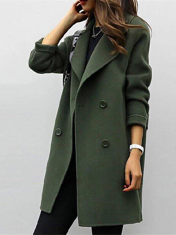 Women's Winter Longline Coat, Lapel and Double-Breasted