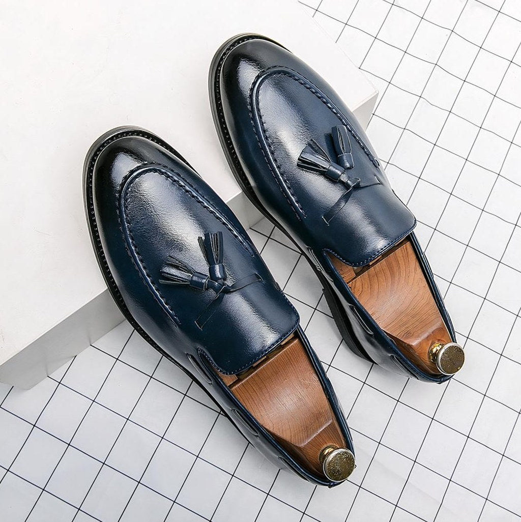 Men's Blue Smooth Leather Tassel Loafers
