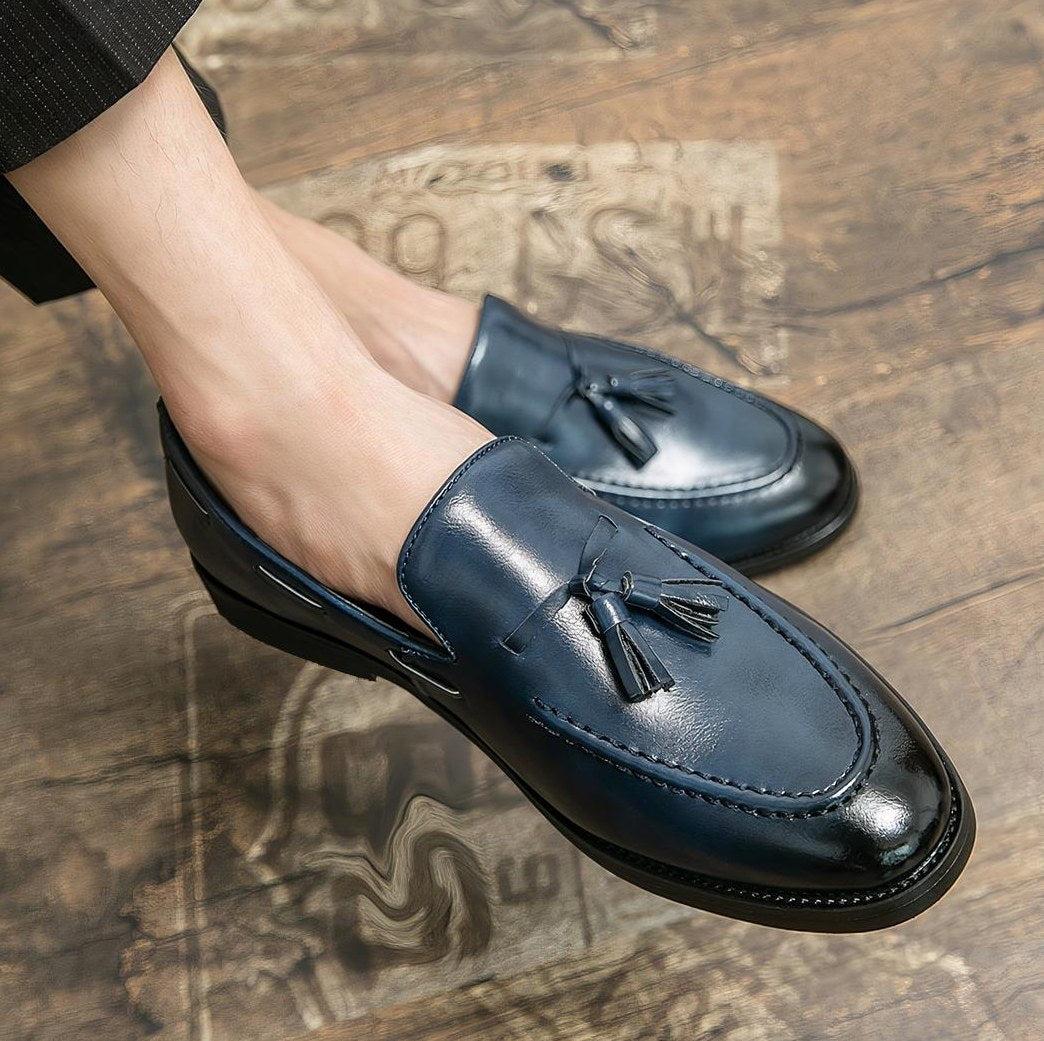 Men's Blue Smooth Leather Tassel Loafers