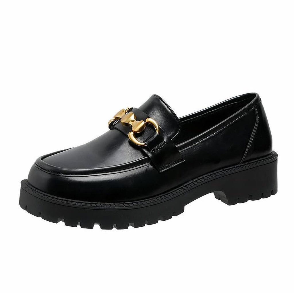 Women's Black Loafers with Thick Sole and Chain