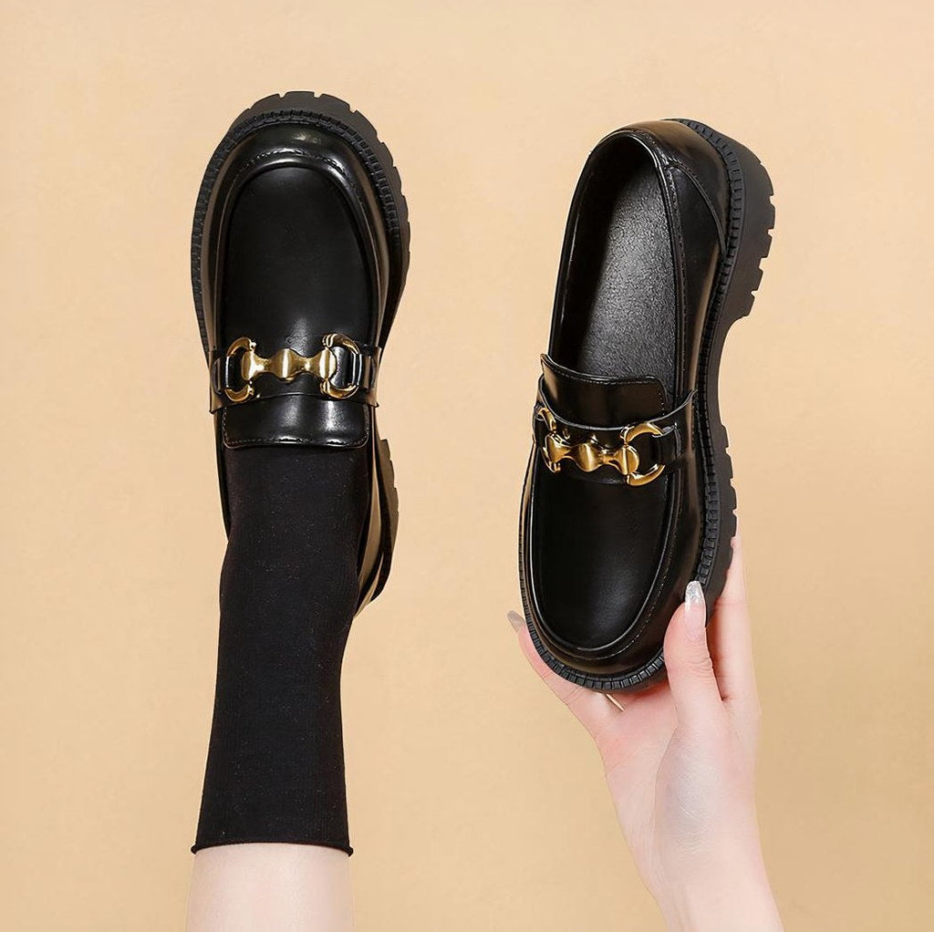 Women's Black Loafers with Thick Sole and Chain