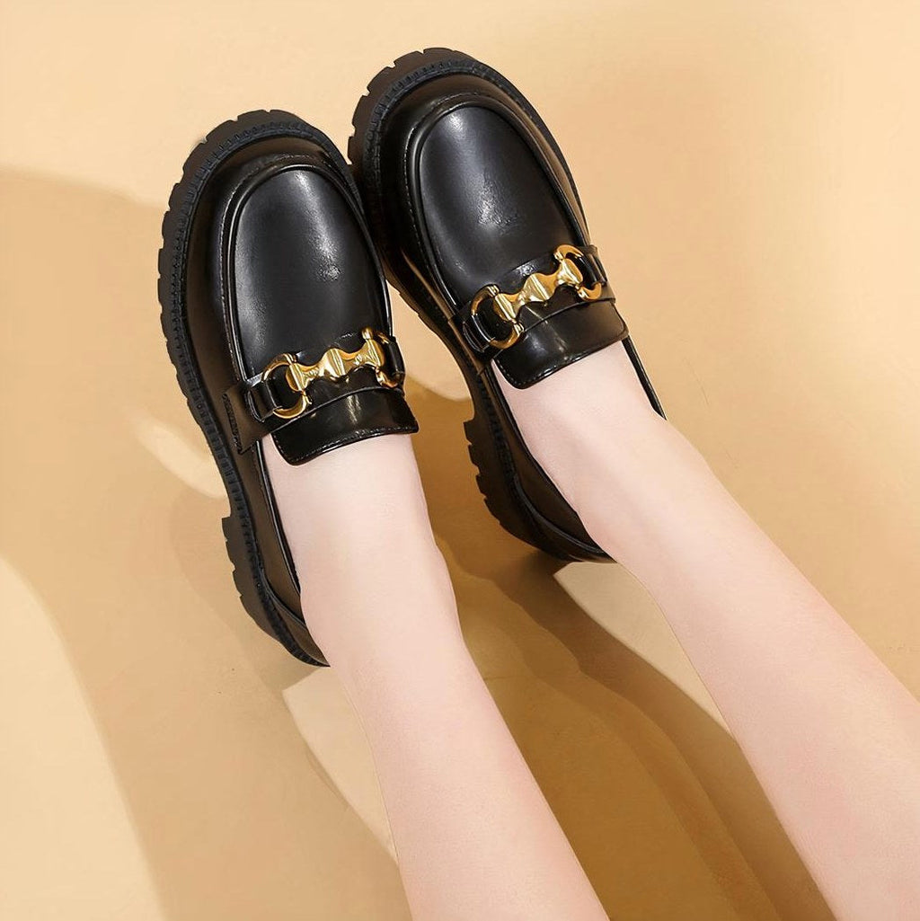 Women's Black Loafers with Thick Sole and Chain