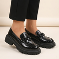Women's Black Patent Leather Crocodile-Effect Loafers