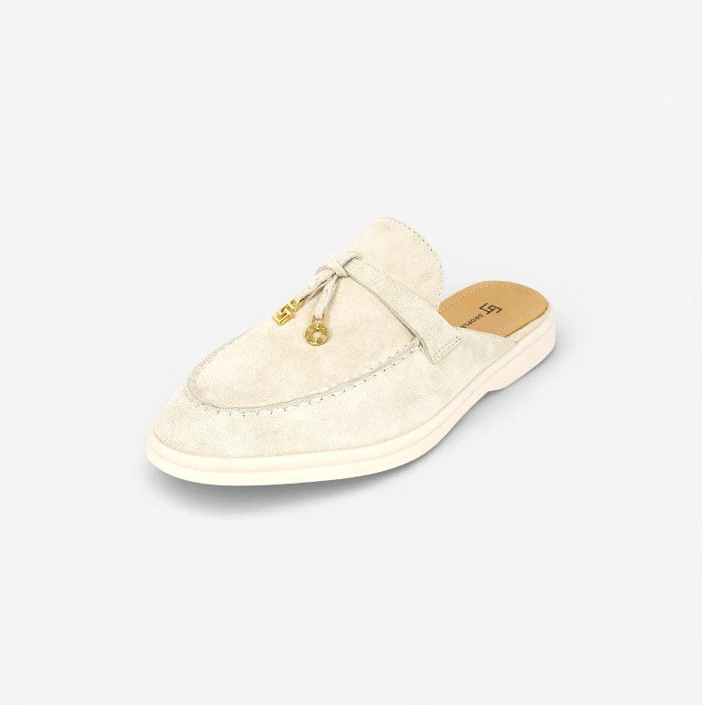 Women's Off-White Lamb Suede Open-Back Loafers