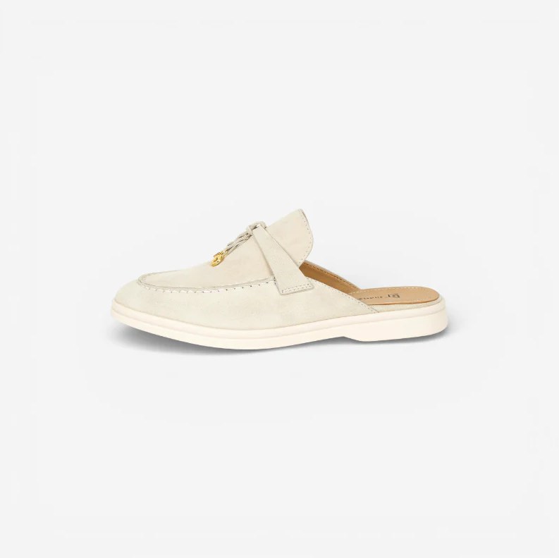 Women's Off-White Lamb Suede Open-Back Loafers