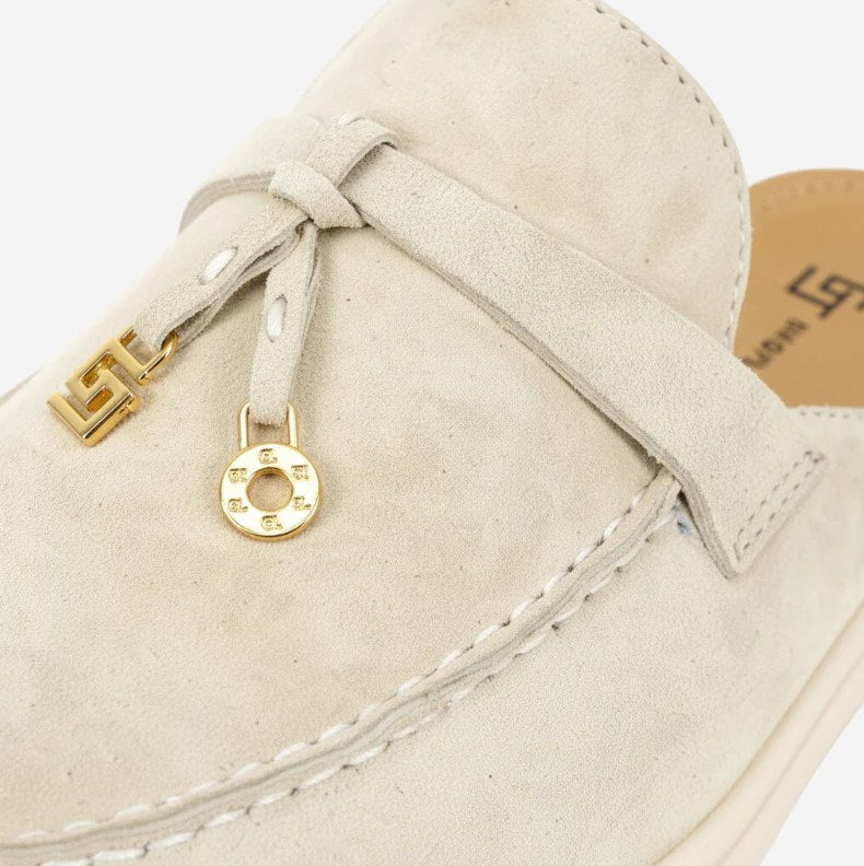 Women's Off-White Lamb Suede Open-Back Loafers