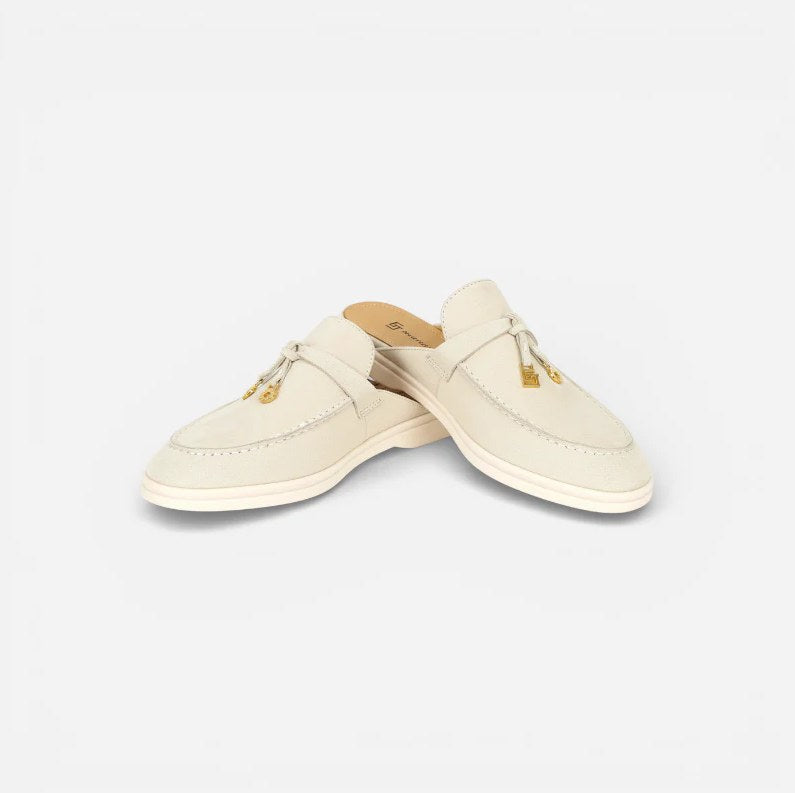 Women's Off-White Lamb Suede Open-Back Loafers