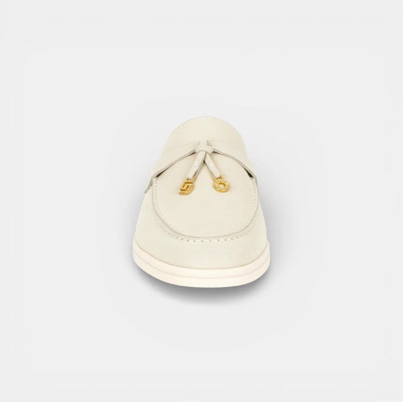 Women's Off-White Lamb Suede Open-Back Loafers