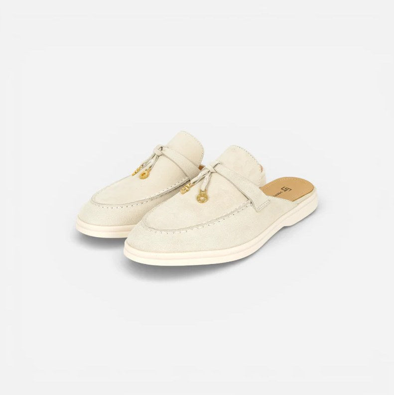 Women's Off-White Lamb Suede Open-Back Loafers