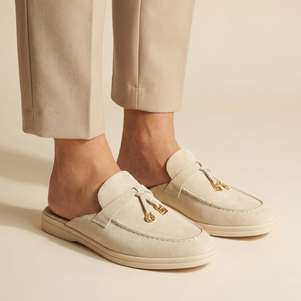 Women's Off-White Lamb Suede Open-Back Loafers