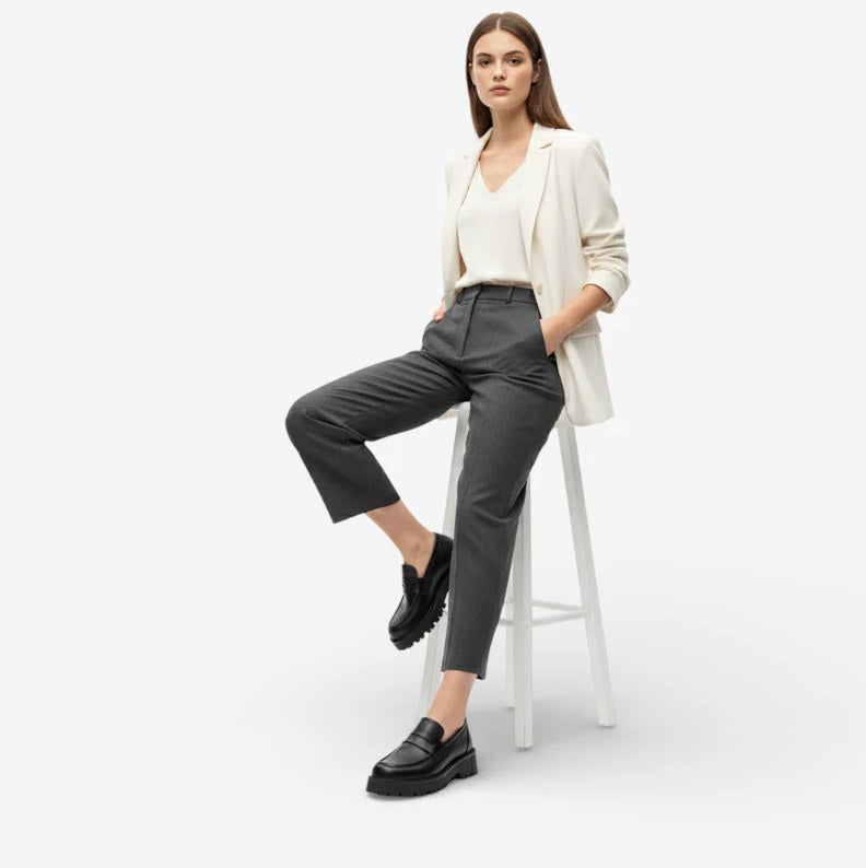 Women's Black Leather Platform Moccasins with Square Heel
