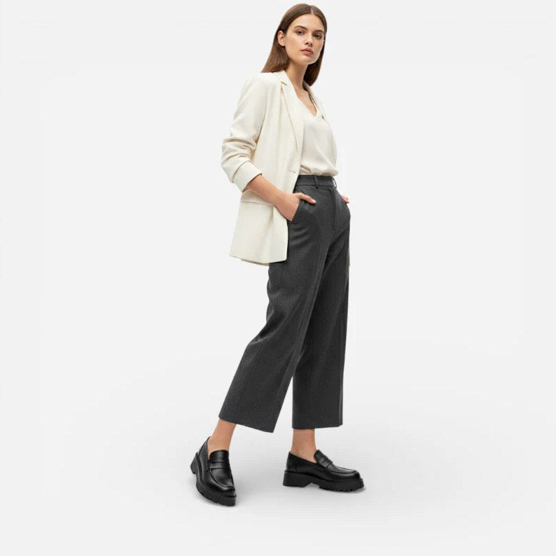 Women's Black Leather Platform Moccasins with Square Heel