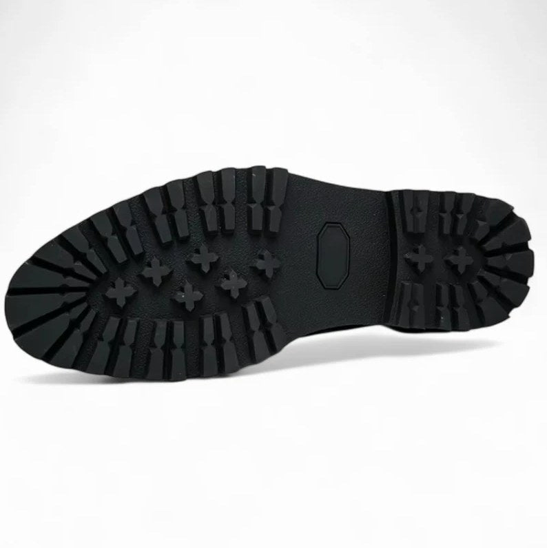 Men's Black Leather Wedge-Sole Tassel Loafers