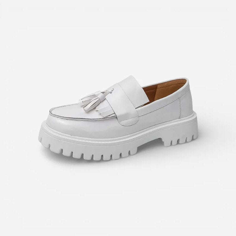 Men's White Genuine Leather Wedge-Sole Moccasins