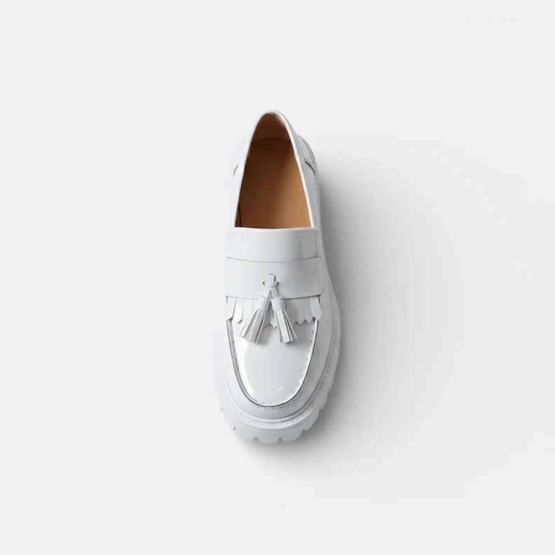Men's White Genuine Leather Wedge-Sole Moccasins