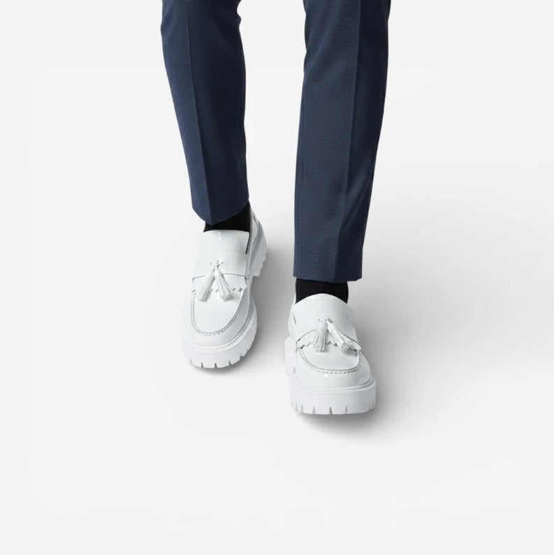 Men's White Genuine Leather Wedge-Sole Moccasins