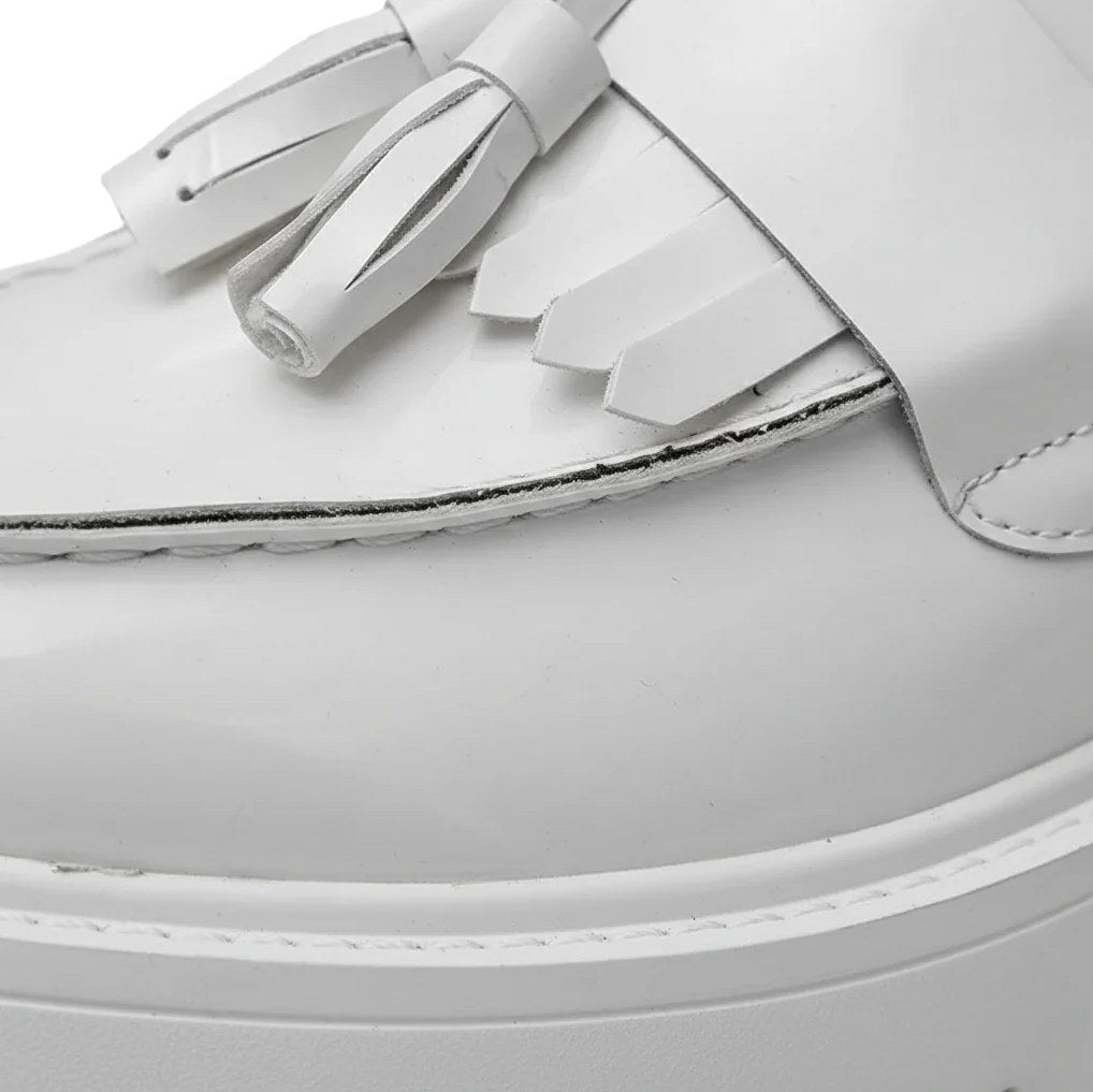 Men's White Genuine Leather Wedge-Sole Moccasins
