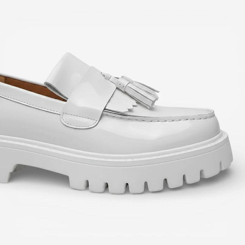 Men's White Genuine Leather Wedge-Sole Moccasins
