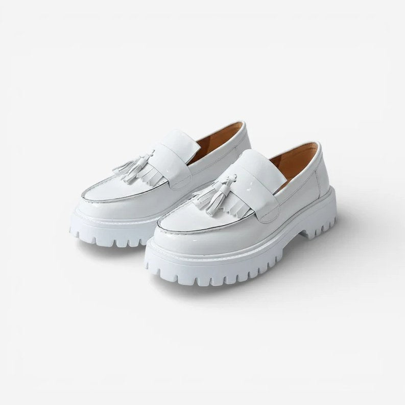 Men's White Genuine Leather Wedge-Sole Moccasins