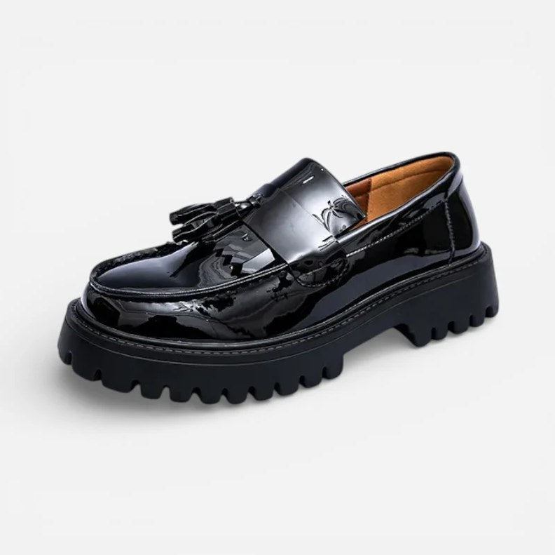 Men's Black Patent Leather Wedge-Sole Loafers