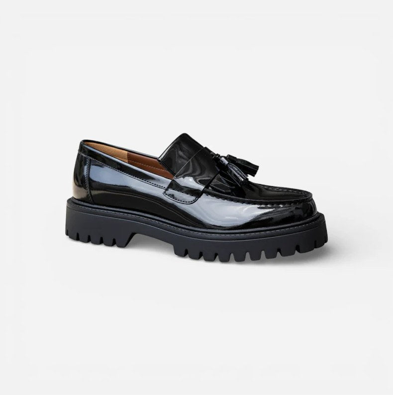 Men's Black Patent Leather Wedge-Sole Loafers