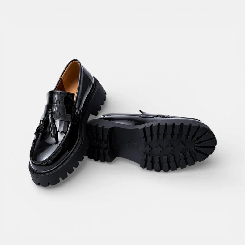 Men's Black Patent Leather Wedge-Sole Loafers