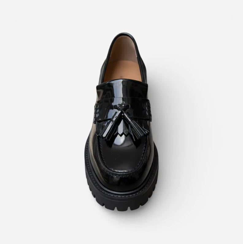 Men's Black Patent Leather Wedge-Sole Loafers