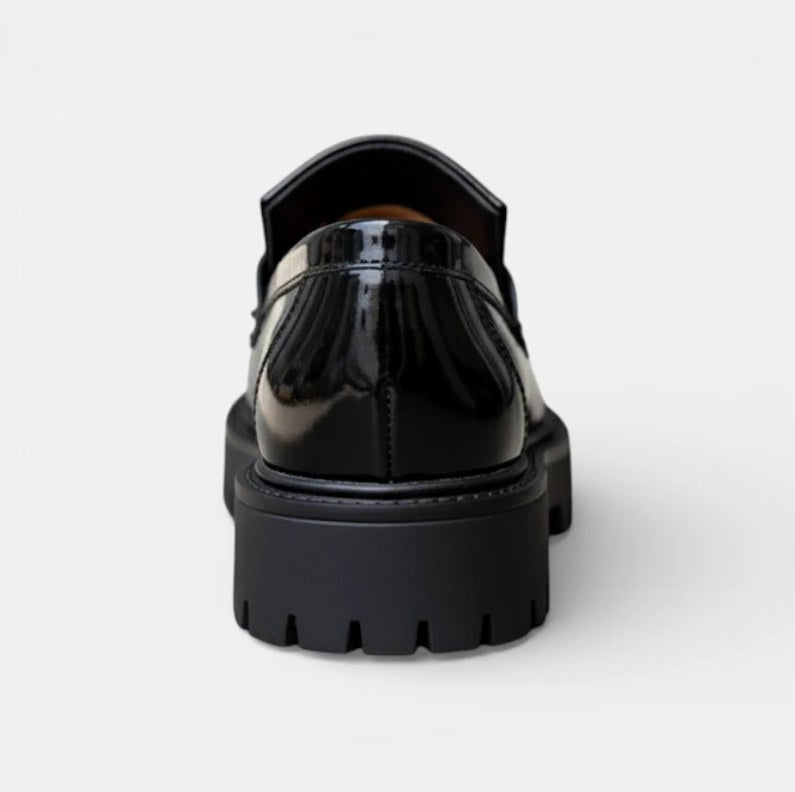 Men's Black Patent Leather Wedge-Sole Loafers