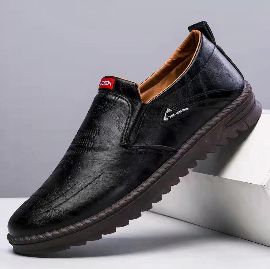 Men's Black Leather Moccasins with Thick Sole