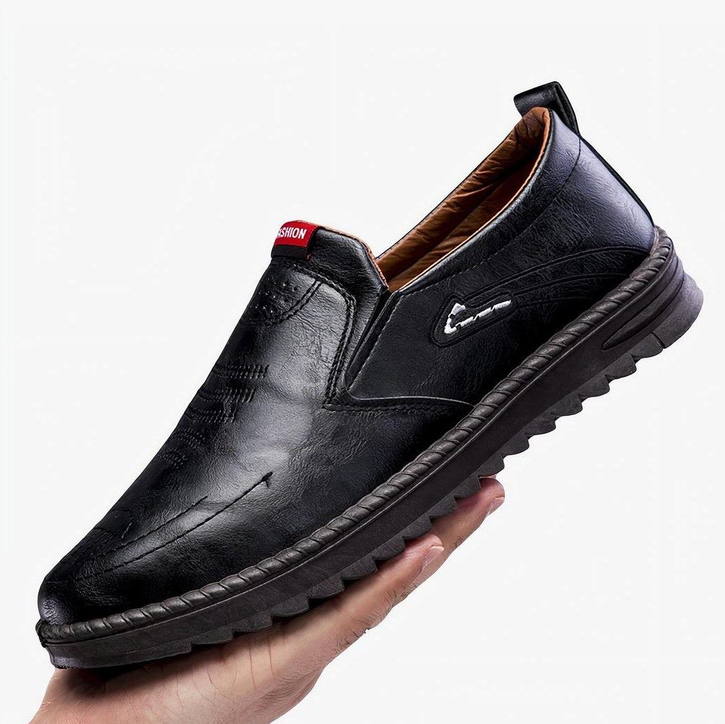 Men's Black Leather Moccasins with Thick Sole