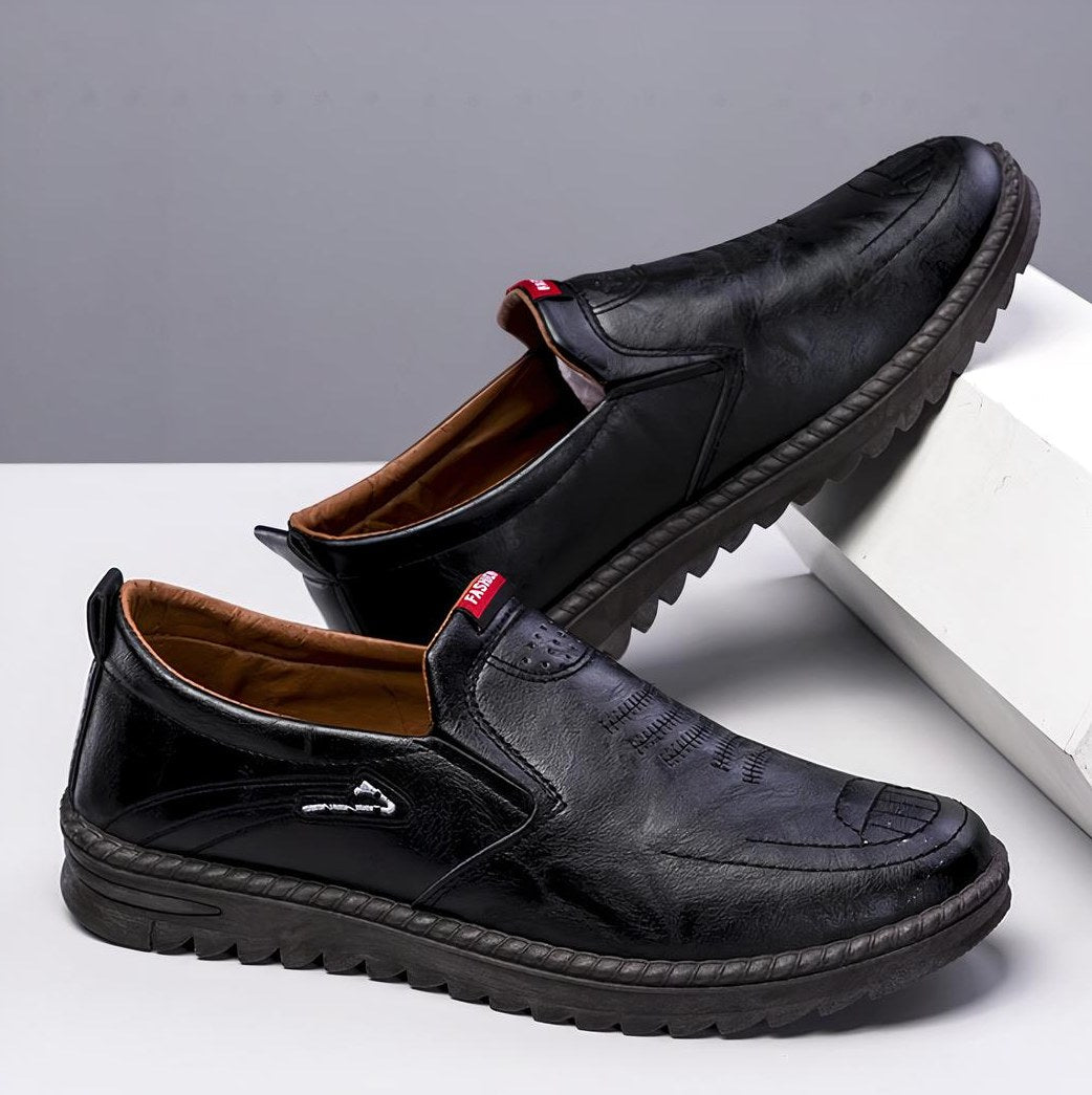 Men's Black Leather Moccasins with Thick Sole