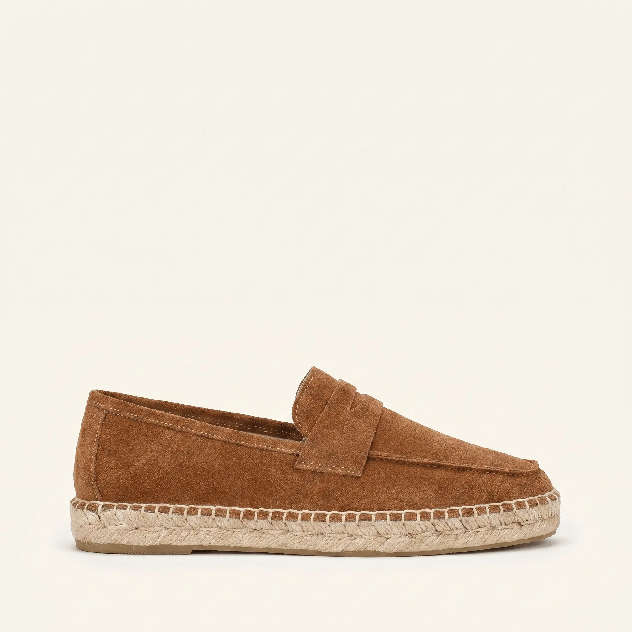 Men's Brown Suede Penny Loafers with Braided Jute Trim
