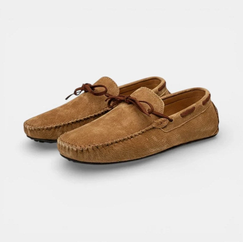 Men's Light Brown Nubuck Leather Lace-Up Loafers