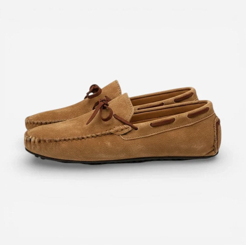 Men's Light Brown Nubuck Leather Lace-Up Loafers