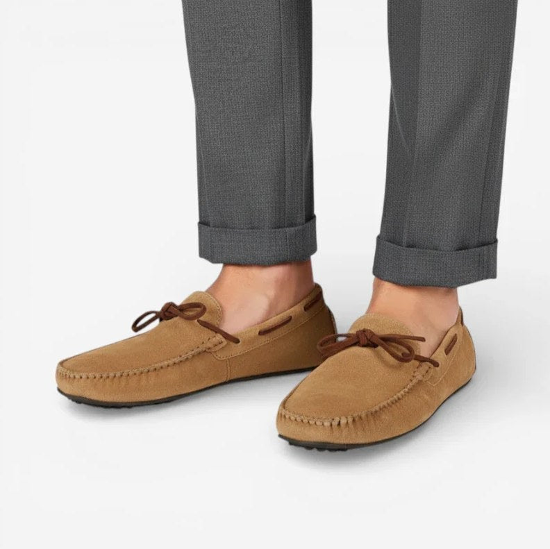 Men's Light Brown Nubuck Leather Lace-Up Loafers