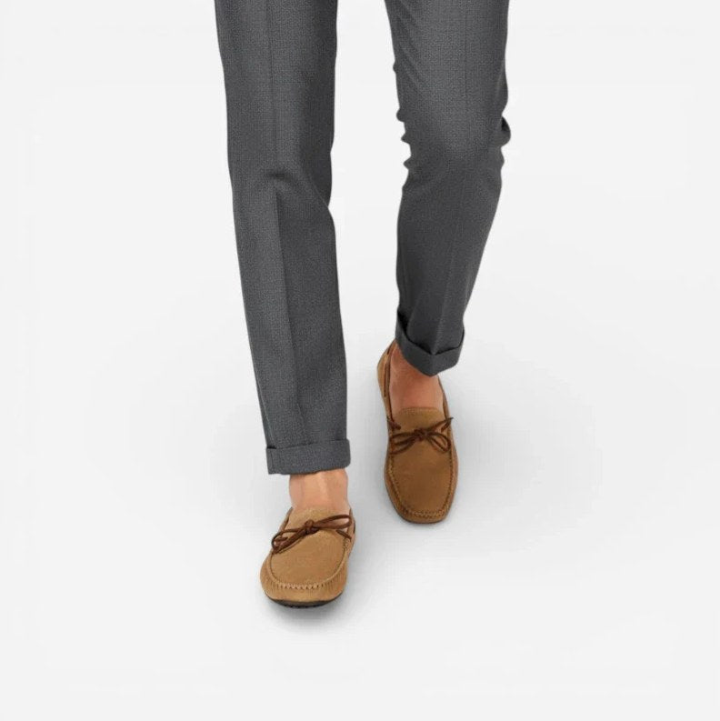 Men's Light Brown Nubuck Leather Lace-Up Loafers