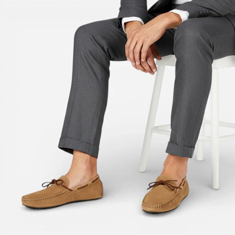 Men's Light Brown Nubuck Leather Lace-Up Loafers