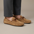 Men's Light Brown Nubuck Leather Lace-Up Loafers