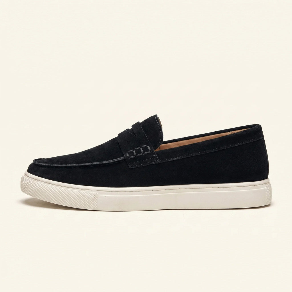 Men's Black Suede Leather Penny Loafers