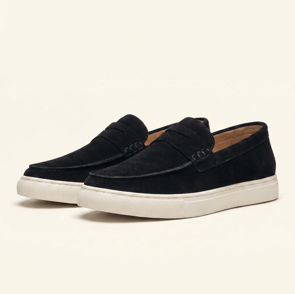 Men's Black Suede Leather Penny Loafers