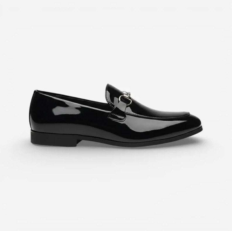 Men's Black Patent Leather Buckle Loafers